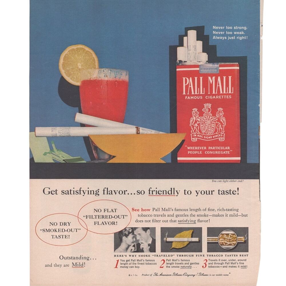 Pall Mall Cigarette / Sanka Instant Coffee Magazine Advertisement 1950s Vintage